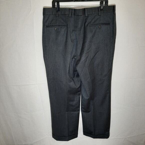 Berle 38R Wool Dress Pants Men Grey Pleated Cuffed Hem Mexico Classic Fit - Picture 3 of 8